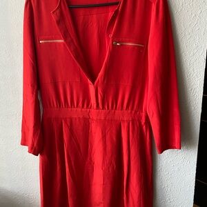 Theory Vibrant Red Long Sleeve Dress